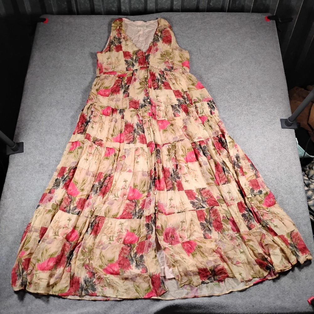 Sézane Alameda Women's Maxi Floral Patchwork Viscose Silk Tiered Dress Size 42